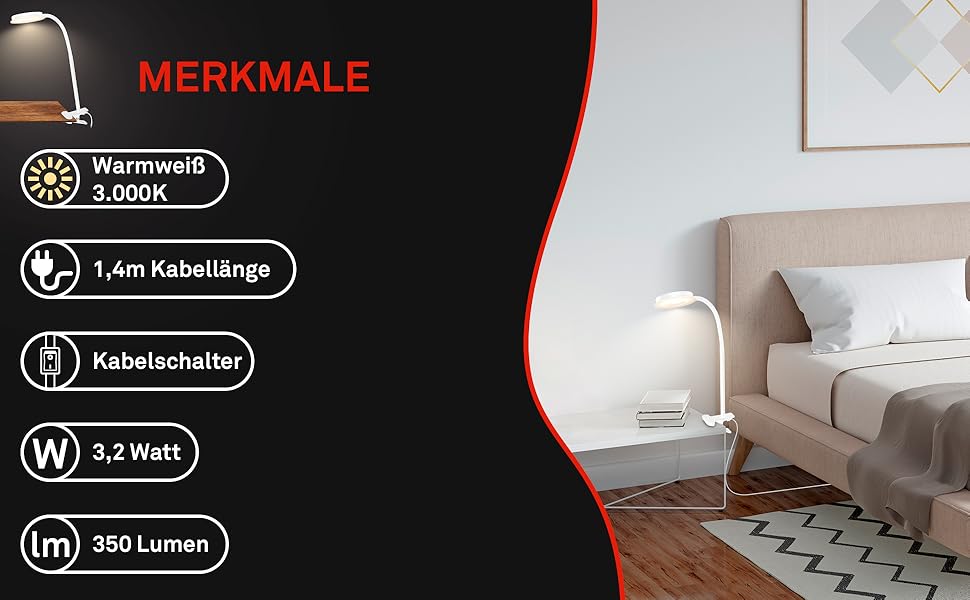 LED лампа BRILONER з торшетом, регульована яскравість, поворотна, для дому, офісу, читання, 32,5x13x40 см, (кріпиться за допомогою затискача, білий)