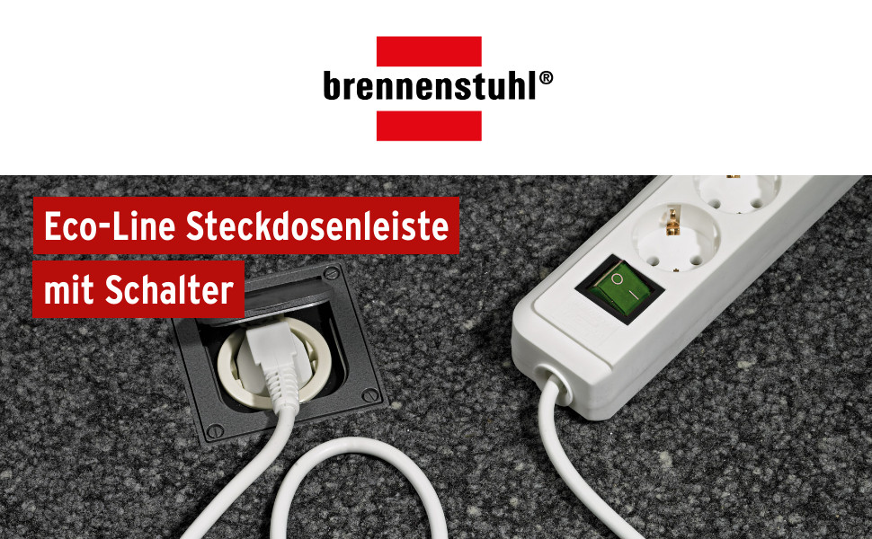 Бренненштуль Eco-Line, мережевий фільтр 8 розеток з вимикачем та 3м кабелем, білий