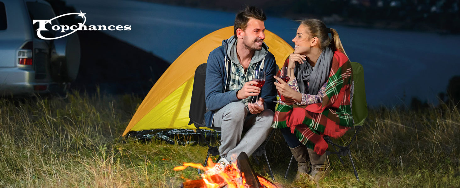 Складний туристичний стілець TOPCHANCES для кемпінгу та відпочинку на природі. Міцний, легкий, з кишенею, чорний