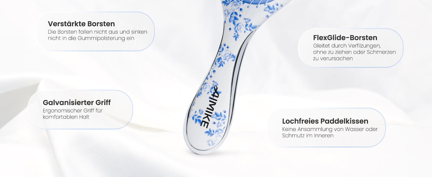 AIMIKE Rose Luxe Щітка для розчісування волосся, безболісна, з вентиляцією та ультрам'якими гнучкими щетинками, легко розплутує вузли, для мокрого та сухого волосся, для жінок, дівчаток та дітей (Porcelia Qing-Air Cushion)