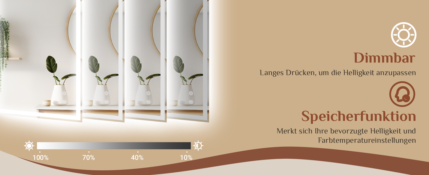 Дзеркало для ванної кімнати Clevich з підсвічуванням 70x50 см, LED, 3 кольори світла, регулювання яскравості, захист від вибуху, сенсорне керування, пам'ять, антизапар, для ванної кімнати