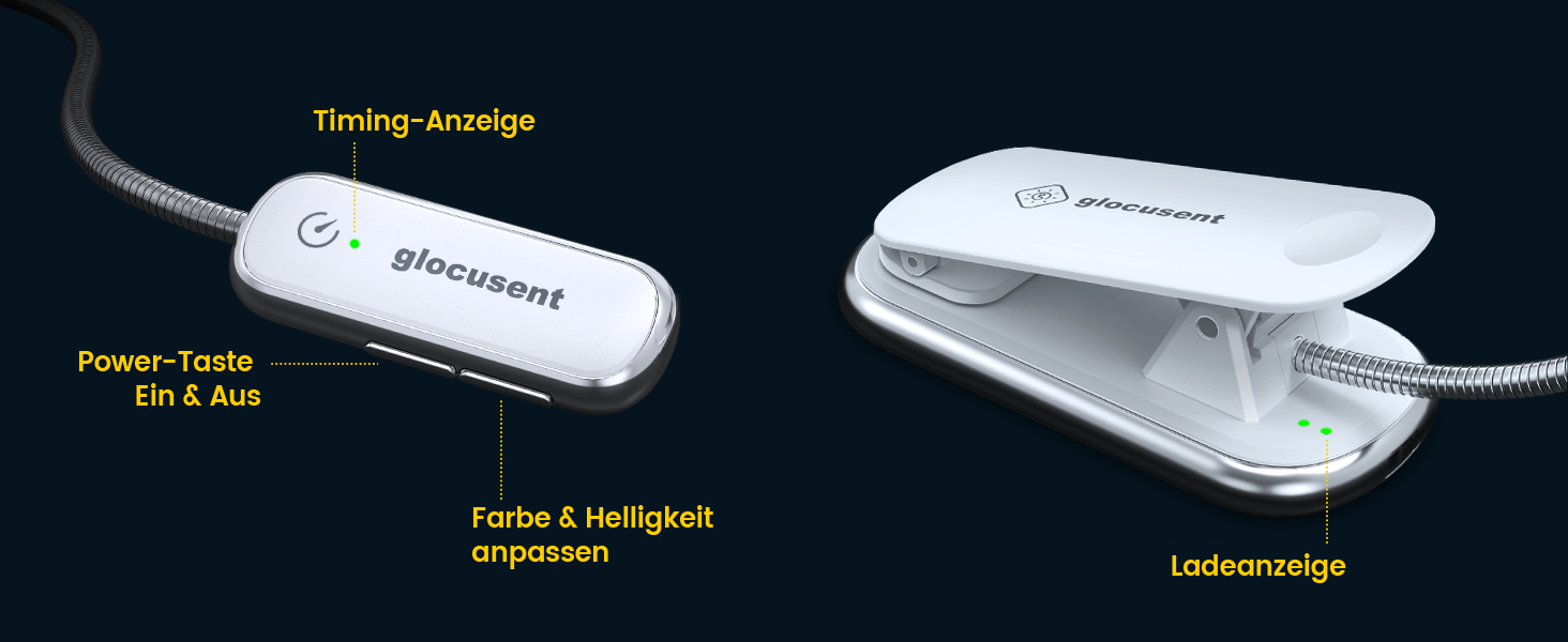 Glocusent Posh Premium Лампа для читання з кріпленням на книгу та таймером, 16 LED, акумулятор, час роботи 160 годин, 1800K, м'яке світло, 3 кольори та 5 рівнів яскравості, ідеально для читачів