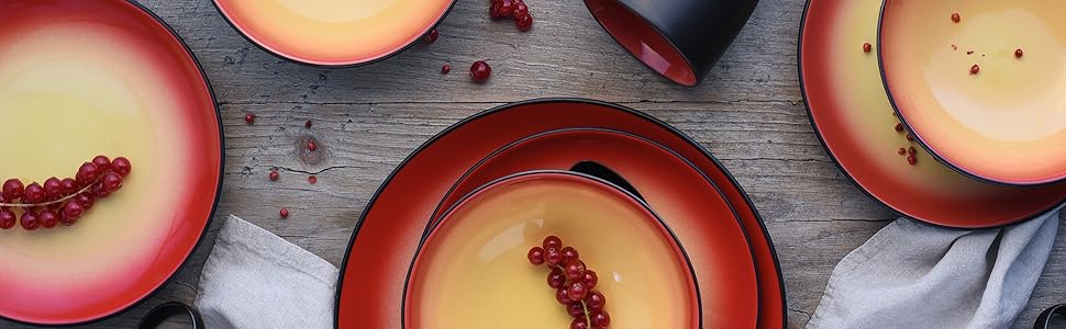 CreaTable Серія HOT GREEN: 16-частинний набір посуду з кераміки, комбінований сервіз, придатний для миття в посудомийній машині та використання в мікрохвильовій печі, преміум-якість