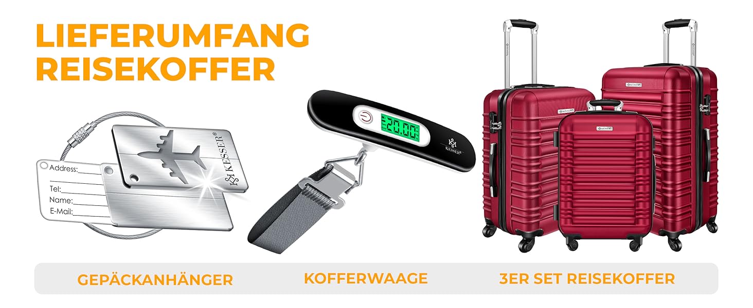 Набір валіз KESSER® 3шт з ABS-пластику: велика, середня, маленька з телескопічним ручками, вагами та замком