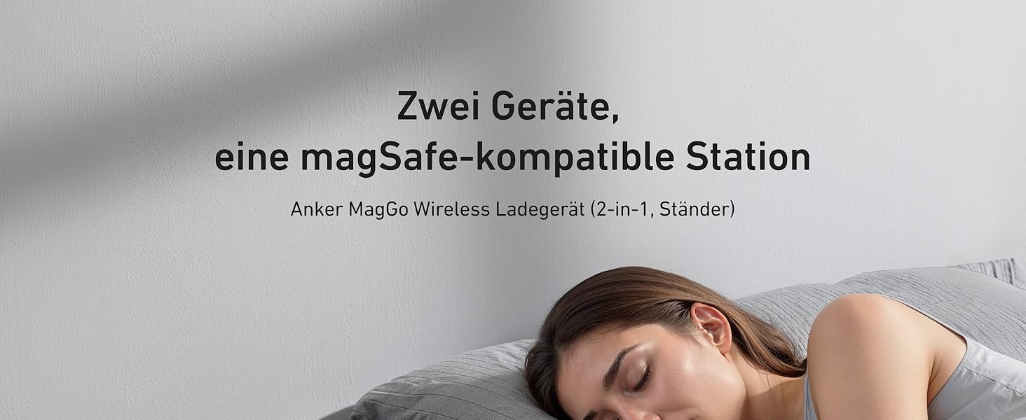 Anker MagGo 15W Magsafe Зарядний пристрій: 2-в-1 Індукційна станція, Qi2 Бездротовий заряд для iPhone 16/15/14/13/12, AirPods Pro, з USB-C кабелем 1.5м, чорний