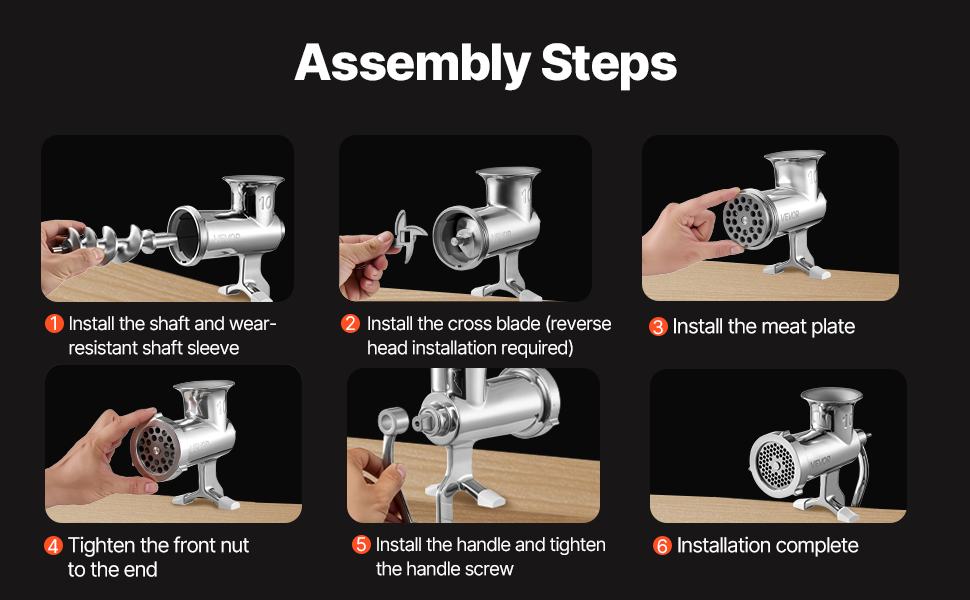 М'ясорубка ручна VEVOR з нержавіючої сталі, з присоскою та насадками для ковбас, для дому, кухні, ресторану, м'ясного магазину #10