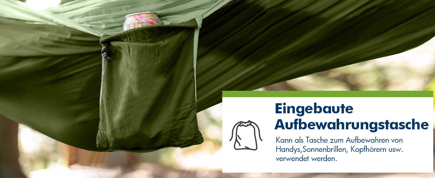 Гамак для відпочинку на природі та кемпінгу: двомісний, 300 x 200 см, ультралегкий, до 300 кг, нейлон, дихаючий, зелений