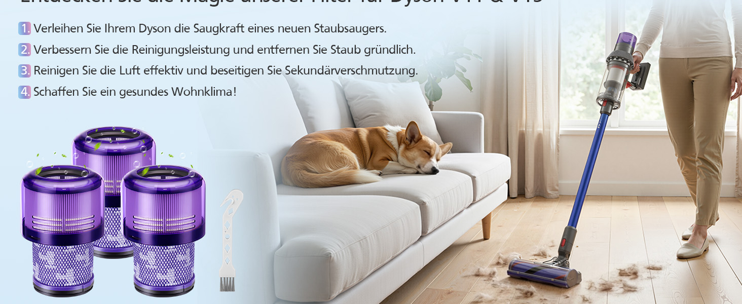 Фільтр для пилососа Dyson V11/V15 (3 шт.) - Оригінал, HEPA, для Dyson Animal/Absolute/Torque Drive/Fluffy/Extra/Complete Pro/SV14/SV17/SV22