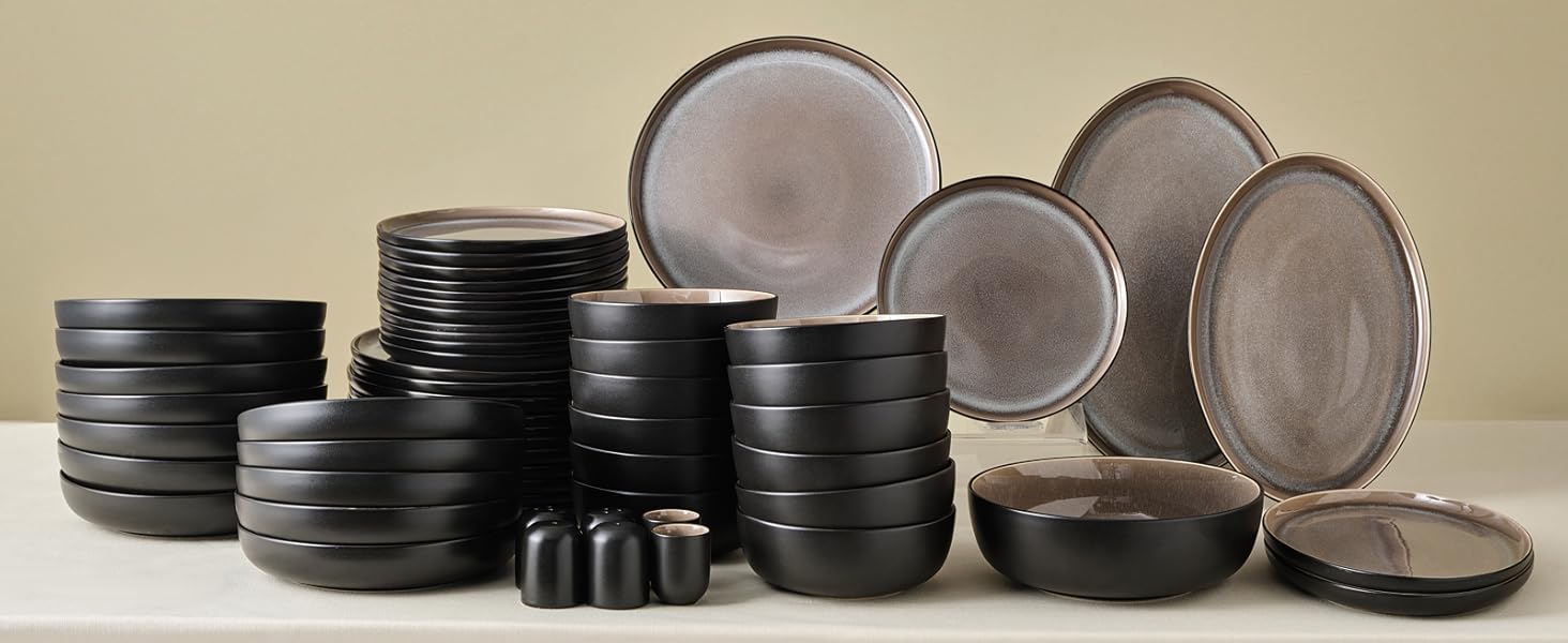 Karaca Solem: 18-Piece Steingut Tafelservice, Чорний, для 6 осіб | Елегантний посуд