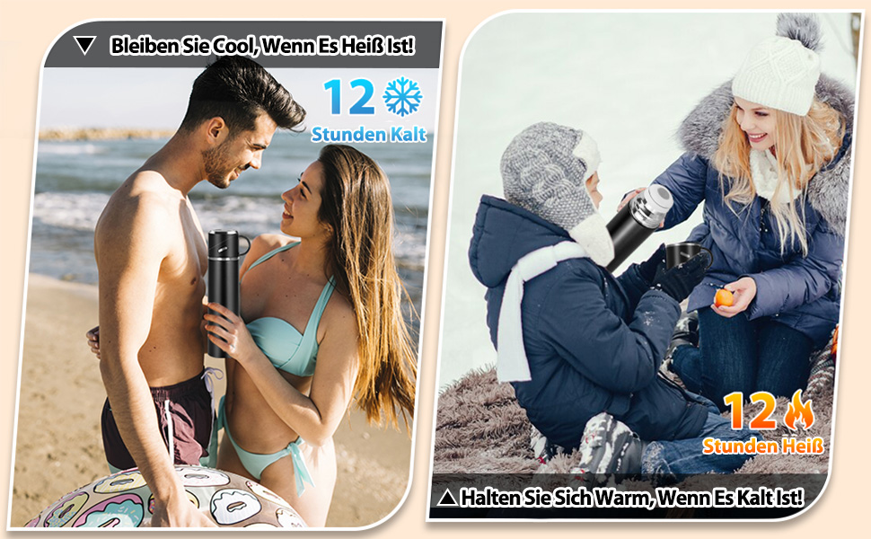 Термос IAGORYUE з нержавіючої сталі, 0,55л, з ізоляцією, витокозахисним кришкою та ручкою, двостінний, зберігає тепло/холод до 12 годин, для спорту, офісу, відпочинку на природі, чорний