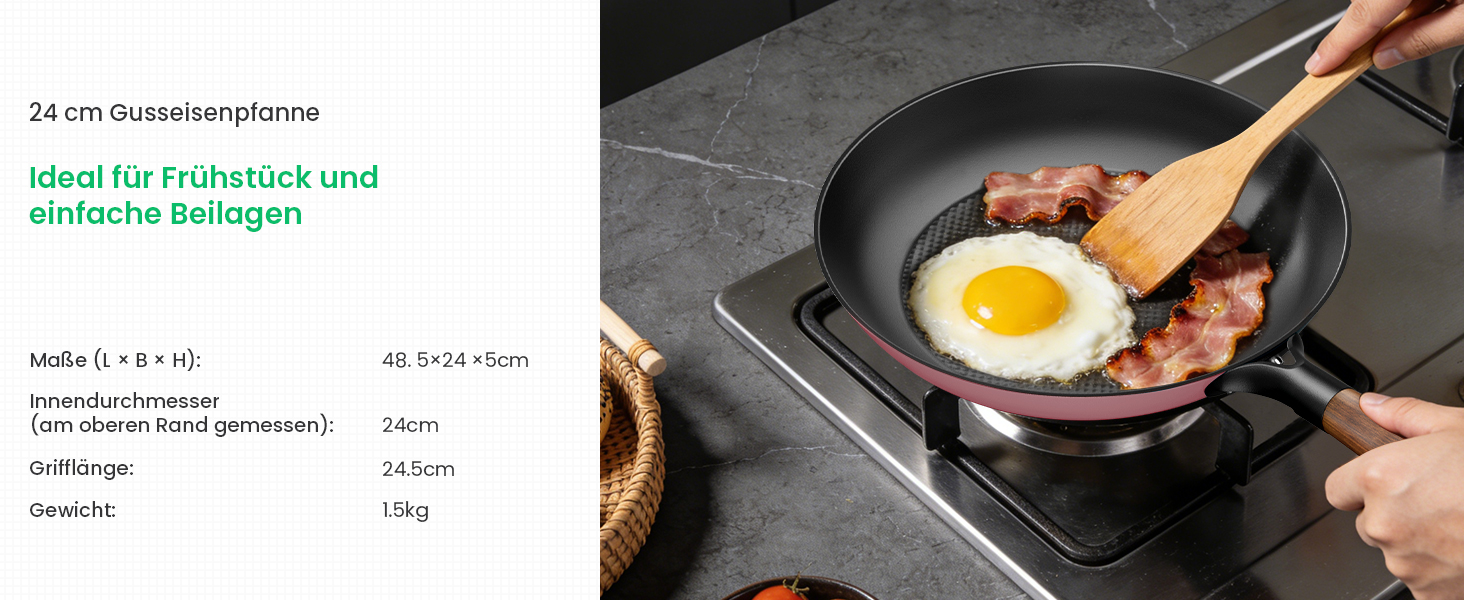 Чавунна сковорода YUTANN для індукції, газу, електроплити (20/24/28 см) рожева - без PFOA, з антипригарним покриттям