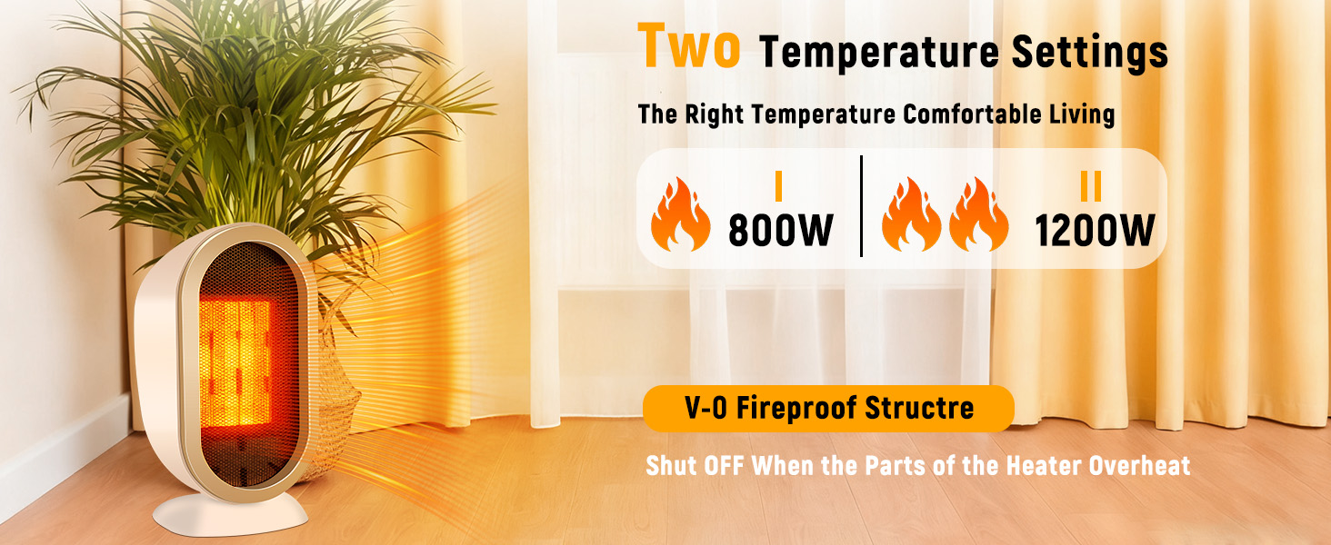 Електричний обігрівач Feebee: енергозберігаючий, тихий, 800/1200W, портативний, з контролем температури та захистом від перегріву та перекидання. Підходить для спальні, дому, офісу. (Білий, Бежевий)