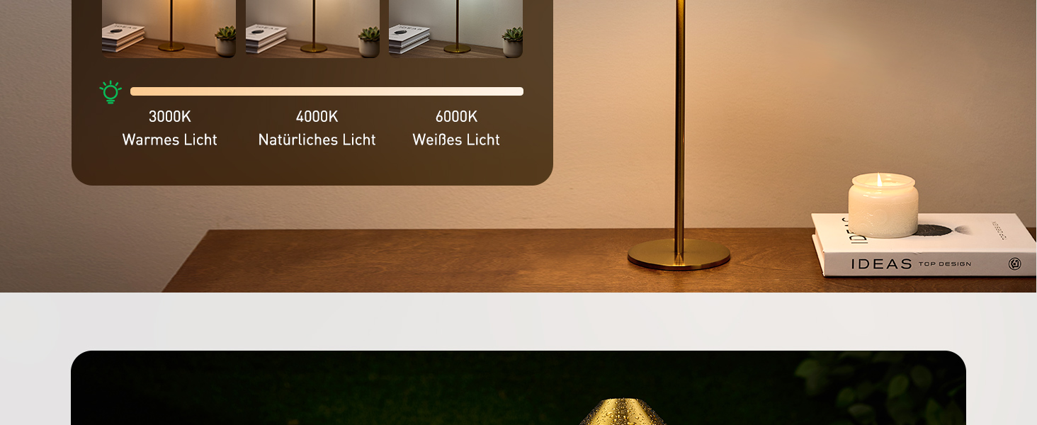 LED-лампа настільна бездротова золота, 2 шт. - акумулятор, USB, сенсорне керування, IP54, для дому та вулиці