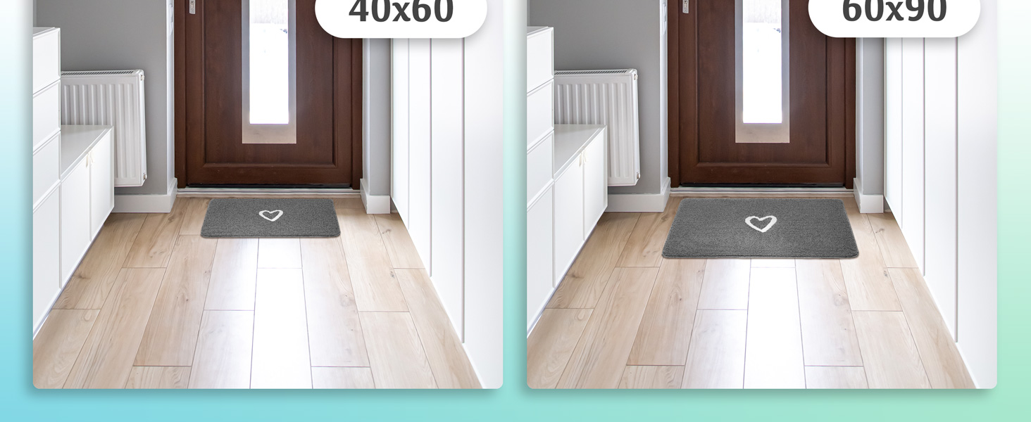 Килимок для дому 60x90 см (серце, сірий) - килимок для вхідних дверей, захист від бруду