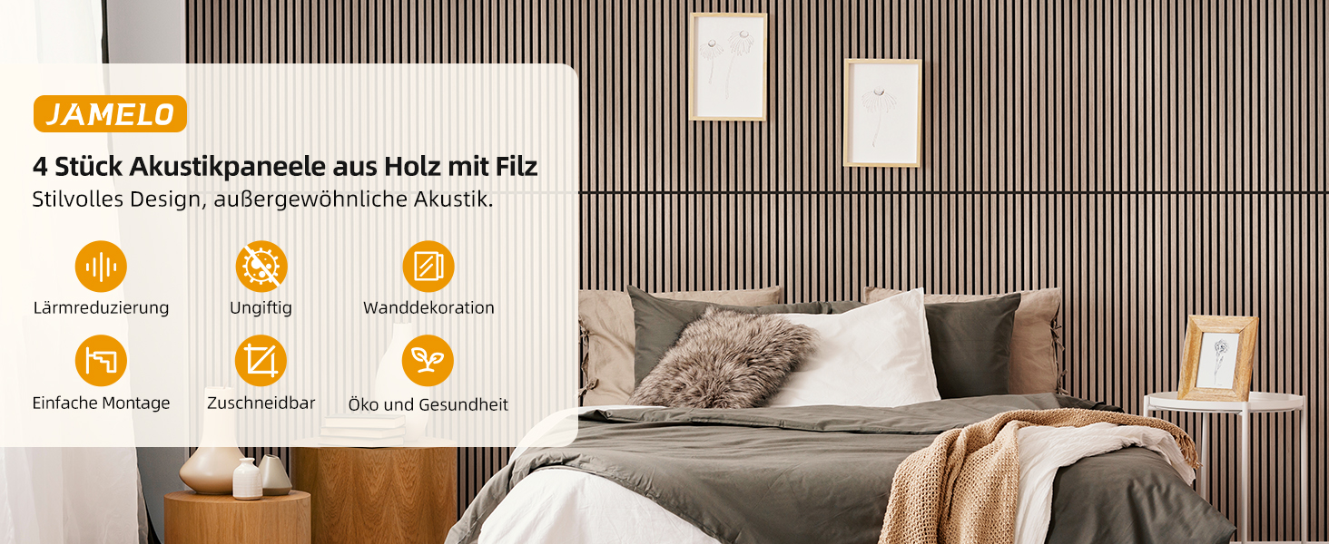 Акустичні настінні панелі JAMELO з шпоном дерева, самоклеючі 3D панелі для стін, стелі та дверей, колір горіх, 10 шт (30 x 15 x 1.2 см)