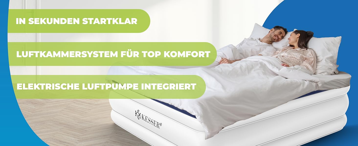 Надувний матрац KESSER® з електричною помпою, самонадувний, для гостей, кемпінгу та дому. Матрац для 1 особи, 203 x 95 x 51 см, сірий/антрацит