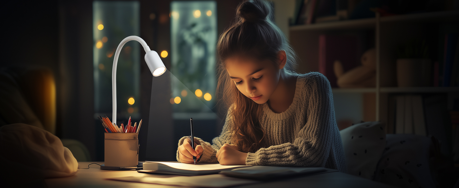 LED Лампа для читання на ліжко з кліпсою da LIGHT, диммер, 3 режими, USB, для навчання, роботи (біла)