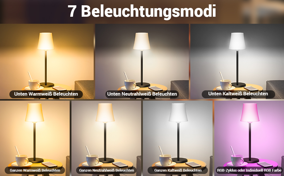 LED Настільна лампа акумуляторна бездротова 2 шт, сенсорна, 3 кольори світла + RGB, димування, USB-C, IP54, для спальні, вулиці, ресторану, бару