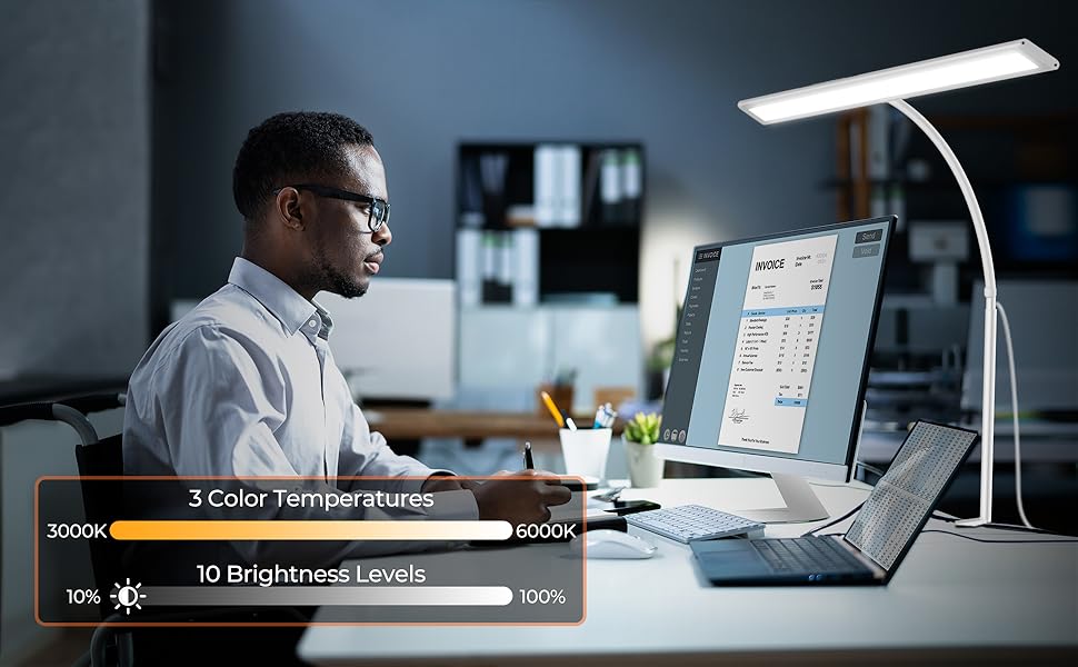 Настільна лампа 10W з регулюванням яскравості, 160 LED, USB-адаптер, 3 колірні температури, 10 рівнів яскравості, гнучкий 70см 