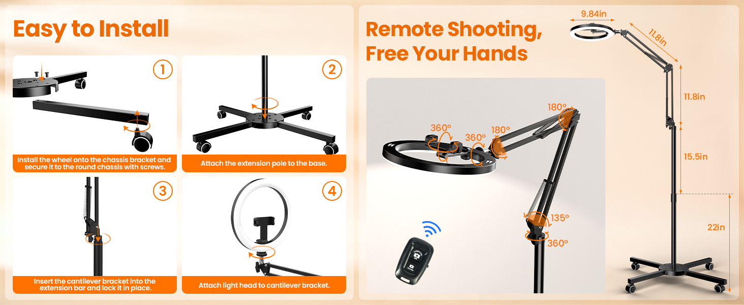 Кріплення для смартфона на штативі з кільцевим світлом для кухні та фуд-відео – штатив з кільцевим світлом для столу | Кільцеві лампи для кухні, випічки, зйомки рецептів, відеозйомки, стріму, контент-мейкінгу, 10 дюймів для столу (10 дюймів для підлоги)