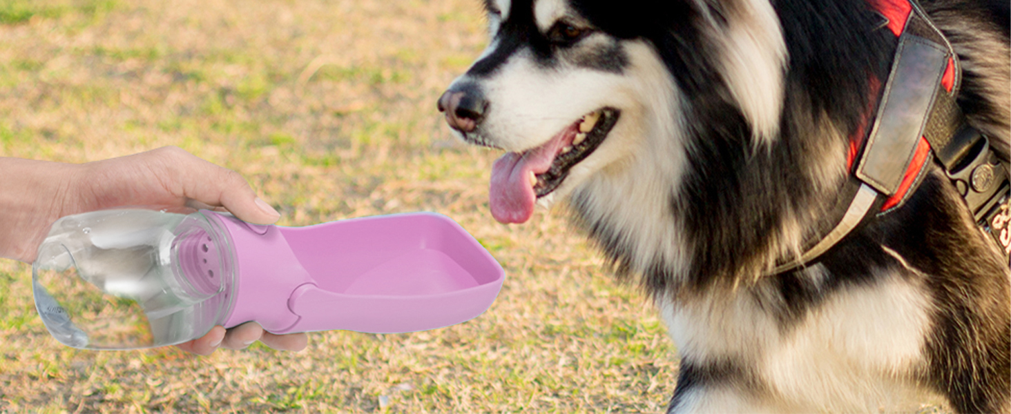 Водяна пляшка для собак на прогулянці 570мл або 350мл: портативна, для цуценят, малих, середніх та великих собак (Рожева)