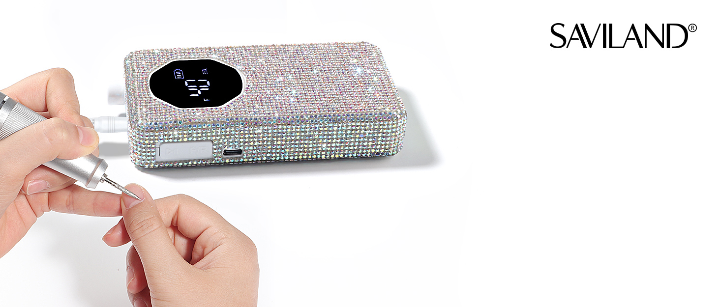 SAVILAND Професійний фрезер для нігтів 40000 об/хв: електрична машинка для манікюру з алмазним покриттям, акумулятор 4000 mAh, для товстих акрилових нігтів