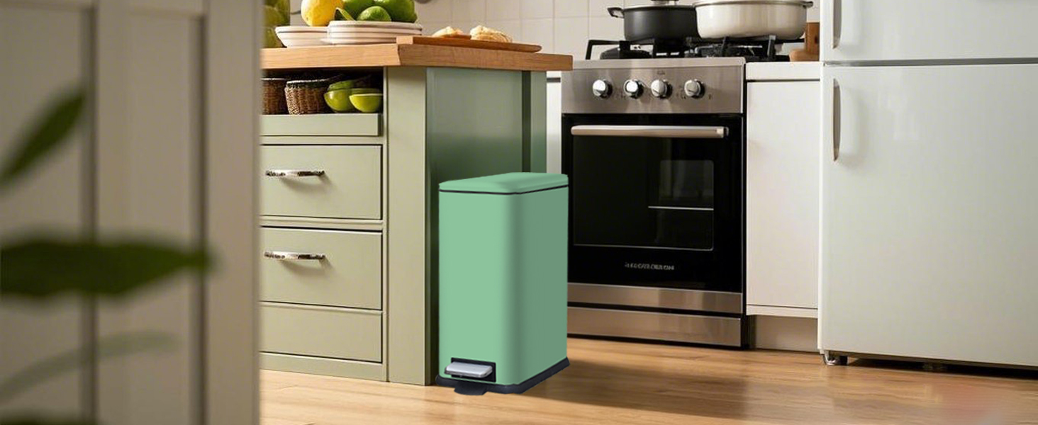 Відро для сміття кухонне 30л, нержавіюча сталь, з кришкою, внутрішній відерцем, прямокутне, зелене