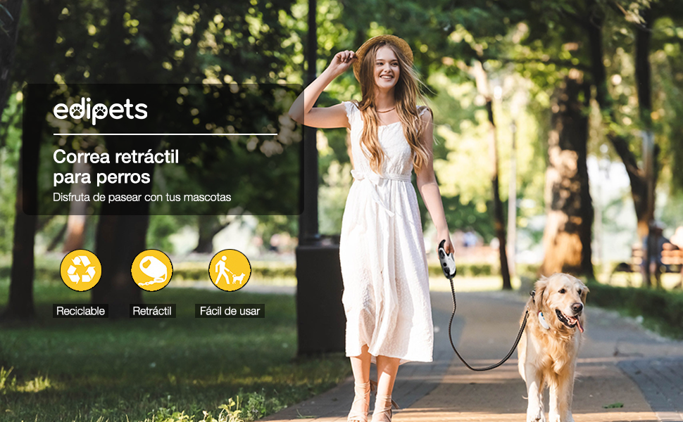 Hundeleine Edipets висувна, 5 м, нейлон, 360°, для собак малого, середнього та великого розміру (Чорний, M)