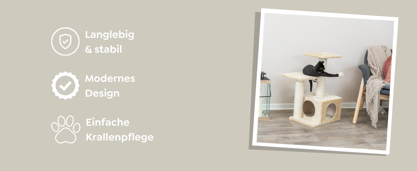 Дряпалка для котів TRIXIE Nayra з джутовим обмотаним стовпчиком та великою печерою, з іграшкою, 82,7 см, колір Greige-Braun