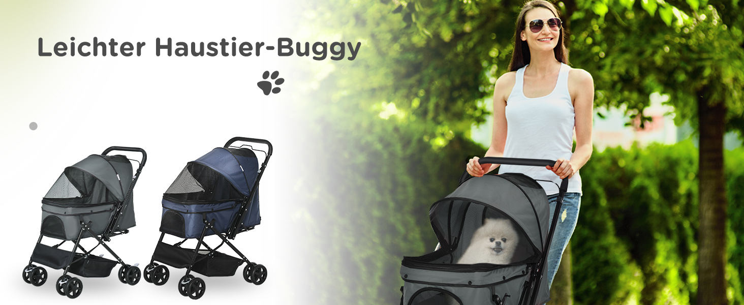 Візок для тварин PawHut - зручний прогулянковий візок для собак та котів, сірий, 76,5 x 52 x 95 см