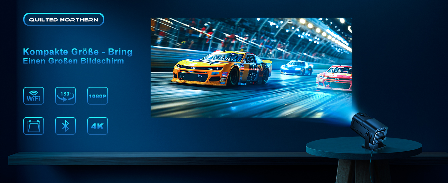Міні-проектор Quilted Northern Beamer 4K з Android 11.0, WiFi 6, BT 5.0, Auto Keystone, 180° для дому та на вулицю