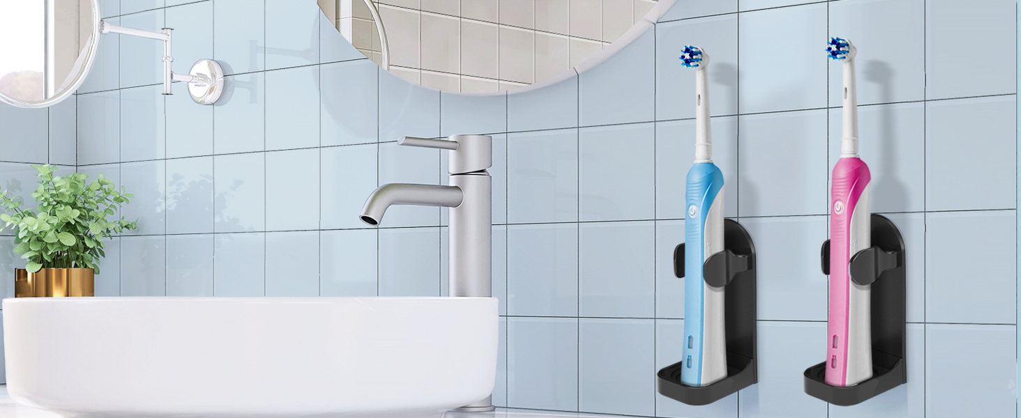 Двоматричний електричний тримач для зубних щіток HOMMAND для кріплення на стіну, чорний (2 шт.)