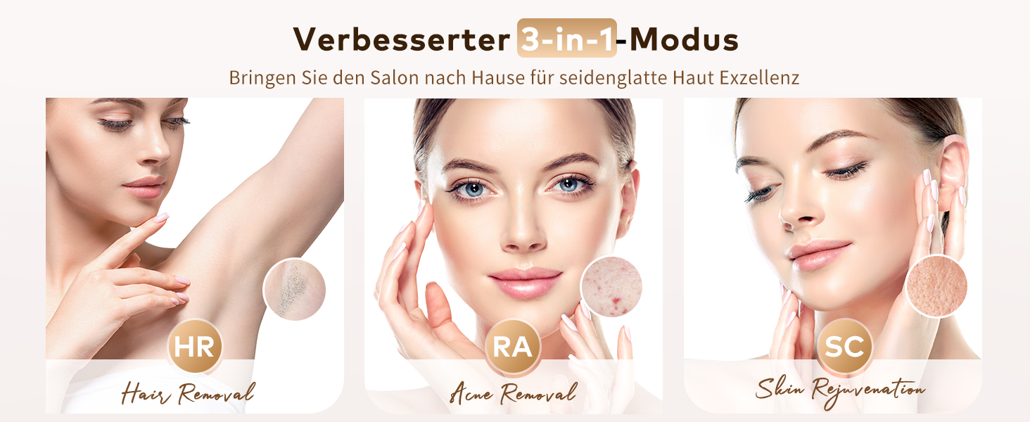 Пристрій для епіляції IPL Haarlosy 3-в-1: HR/SC/RA, 999 900 імпульсів, 9 рівнів енергії, безболісна епіляція для чоловіків та жінок, для тіла