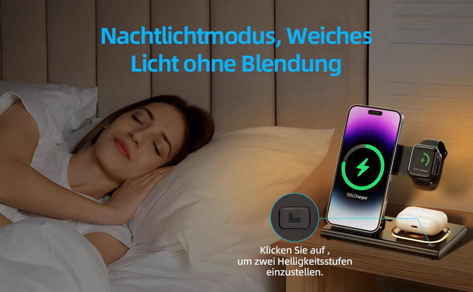 Бездротовий зарядний пристрій Carehabi 3-в-1: для iPhone, Apple Watch та AirPods Pro