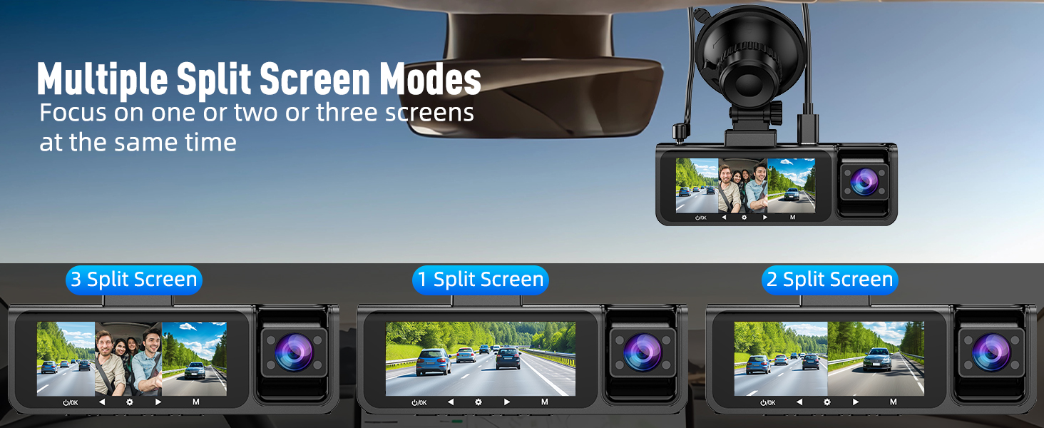 Автомобільний відеореєстратор 3-в-1 (передній, внутрішній та задній), 4K+1080P+1080P, 5GHz WiFi, IPS екран 3.16