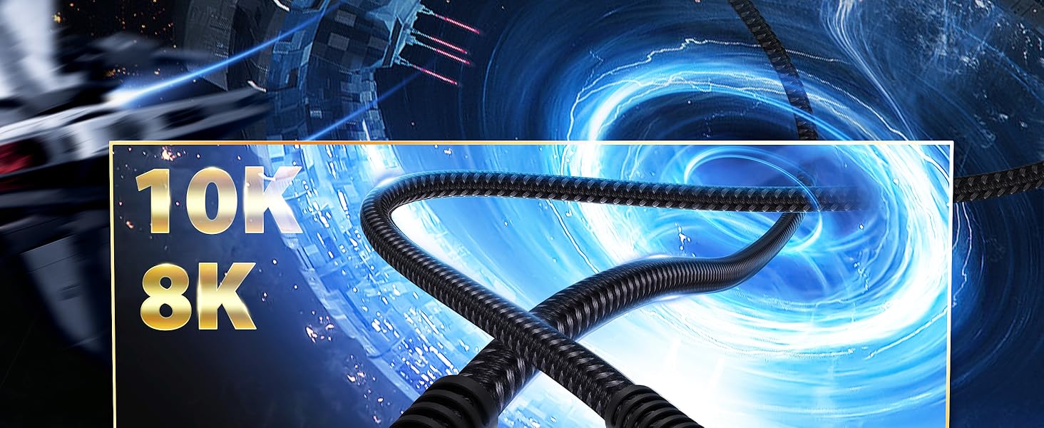 HDMI кабель Stouchi 2 м 8K 10K 4K Ultra High Speed 48Gbps 4K120 144Hz eARC HDR10 4:4 HDCP 2.2/2.3 Dolby, сумісний з Fire TV/Roku TV/PS5/Xbox Series X/Samsung/Sony/LG (2 шт., чорний)