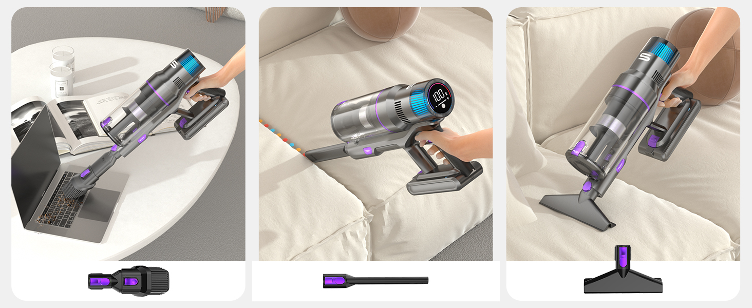 Бездротовий акумуляторний пилосос 580W з LED-дисплеєм, 55KPa, 75 хвилин роботи, об'єм контейнера 1,5л, для твердих підлог, килимів та шерсті тварин