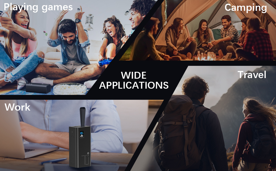 Powerbank Upgrade 70000 mAh: Швидка зарядка 30W PD, 5 виходів USB-C, LED дисплей, портативний зарядний пристрій для iPhone, кемпінгу - Чорний