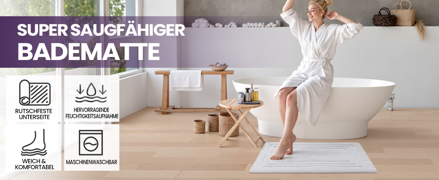 Килимок для ванної кімнати DEXI 50 x 80 см, м'який, неслизький, пральний, білий