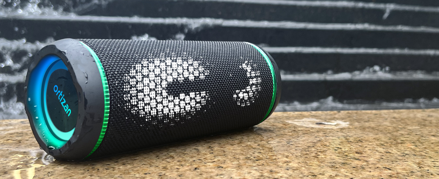 Ortizan Bluetooth колонка з LED підсвіткою, 40 Вт, IPX7 водонепроникна, 30 год роботи, чорна