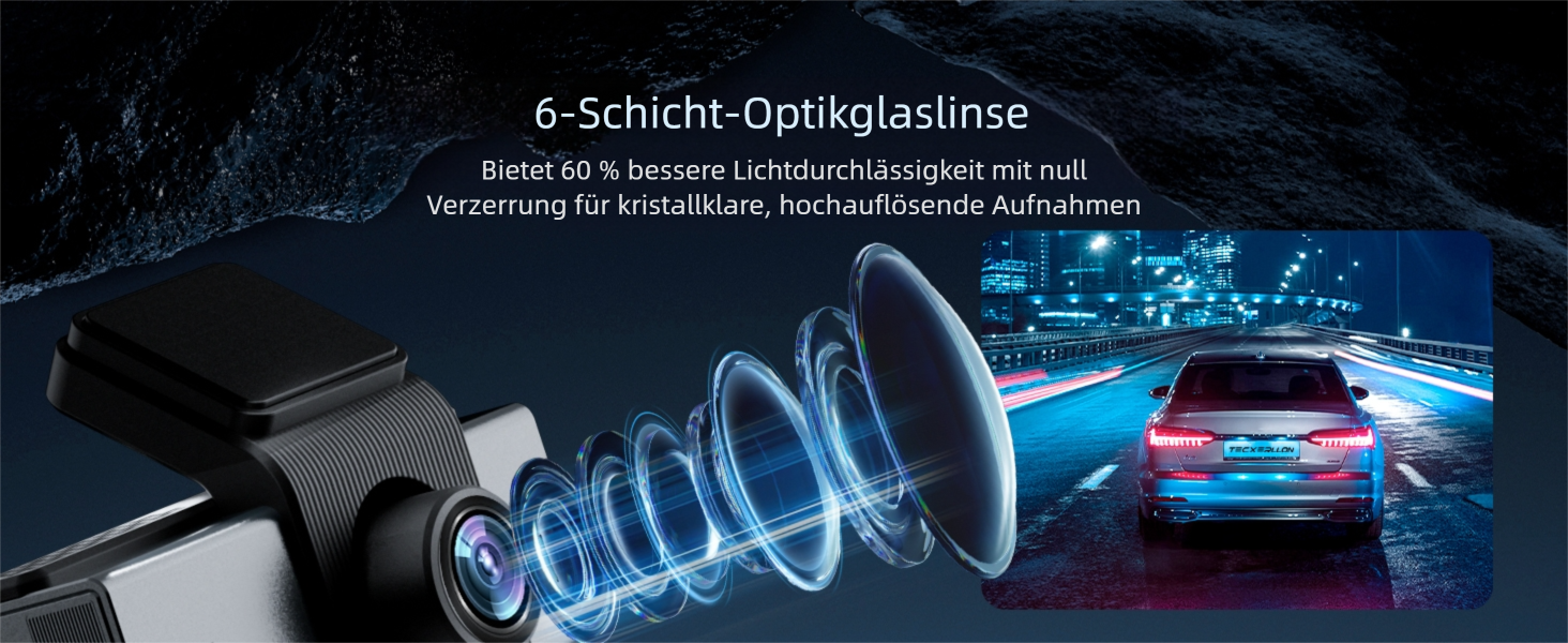 Відеореєстратор TECXERLLON 4K з ADAS, GPS, WDR, G-сенсором та нічним баченням, 24/7 парковка, 128GB карта в комплекті
