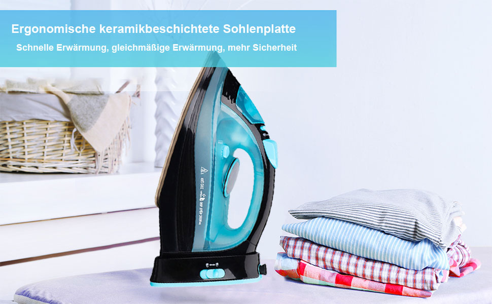 Пароочищувач для одягу бездротовий 2400 Вт з керамічною підошвою, функцією вертикального прасування, захистом від накипу та самоочищенням, блакитний
