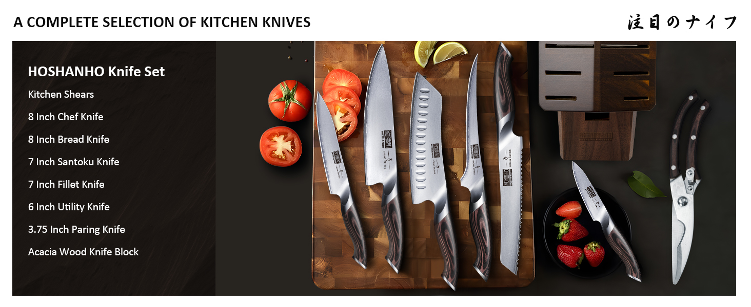 8-Piece Stainless Steel Knife Set with Wooden Block - Professional Chef's Kitchen Knife Set