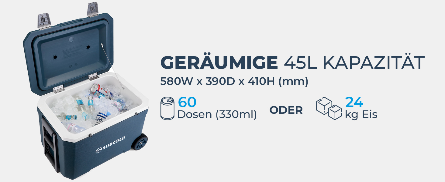 Subcold MOBI Rollkühlbox 45L: Ізольована сумка-холодильник на колесах для подорожей, авто, кемпінгу. PU-ізоляція, блакитний колір