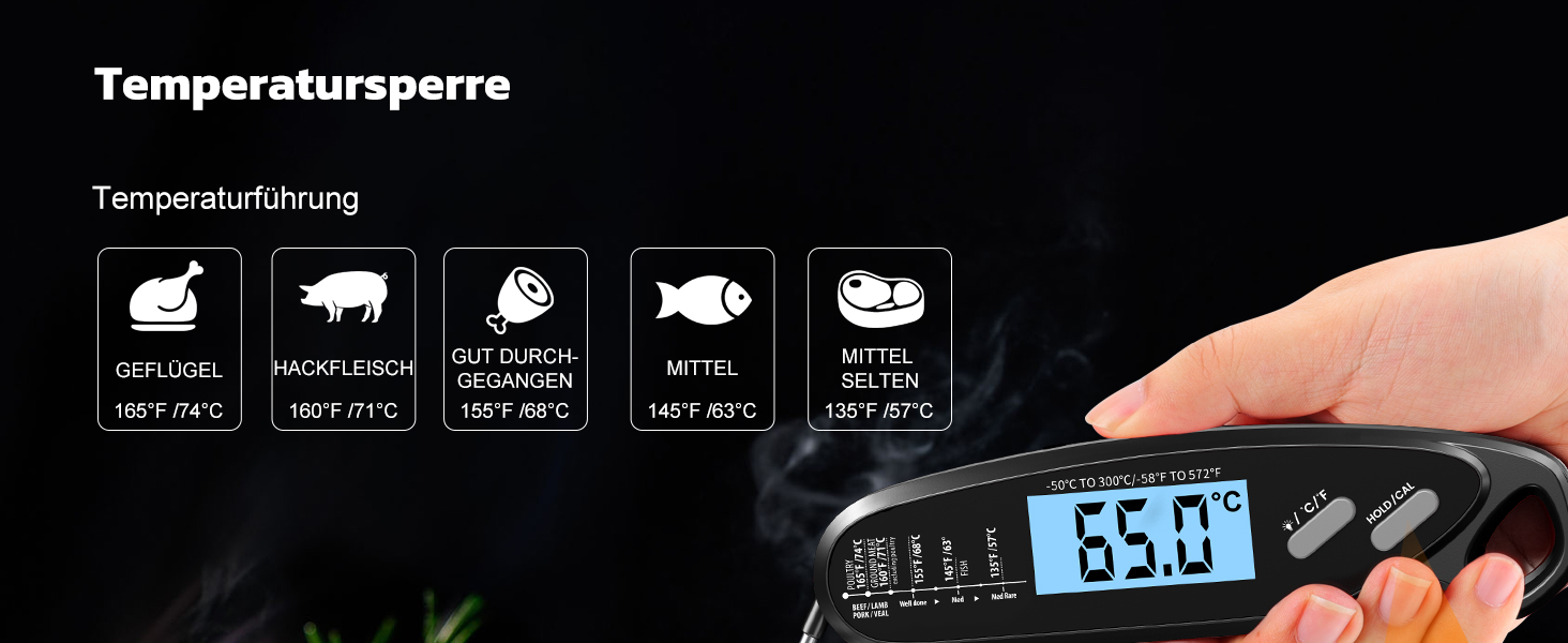 Термометр для м'яса Babacom з миттєвою індикацією та двома зондами, термометр для запікання з налаштуванням тривоги та калібруванням, термометр для гриля для кухні, духовки, цукру, рідин, BBQ, чорний