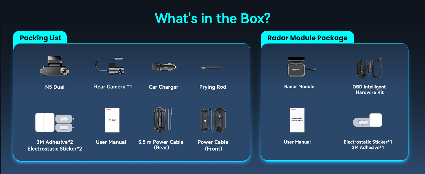 Відеореєстратор DDPAI N5 Dual 4K+1080P з двома камерами, GPS, WiFi, 32GB, нічне бачення, паркувальний режим