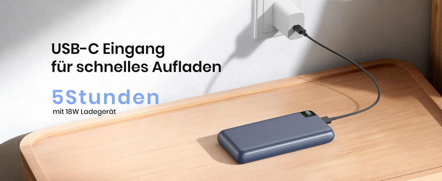 Power Bank A ADDTOP 20000mAh 22.5W USB-C: Зовнішній акумулятор для телефону, портативний зарядний пристрій з 4 портами (Синій)