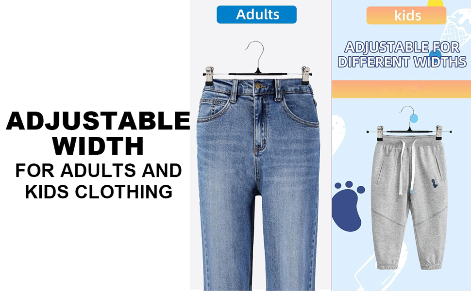 10 металевих вішалок для штанів, шкарпеток та спідниць з кліпсами, 30 см, антиковзаючі, хром, міцні, економія місця, чорний