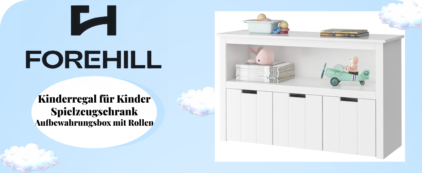Дитяча полиця FOREHILL з коробками на колесах, біла, для іграшок і зберігання, меблі для дитячої кімнати, 102x33x61,5 см