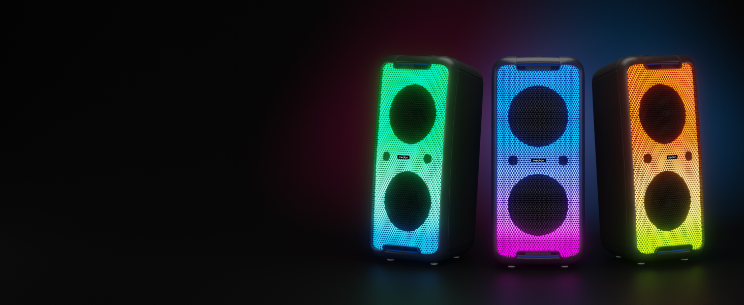 MEDION PE-1 Pure Partybox: портативна Bluetooth колонка з мікрофоном, світлові ефекти, караоке, AUX, USB, радіо (2 x 450 Вт)